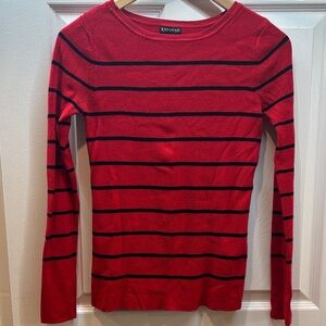 Express Women's Red and Black Striped Long Sleeve Top